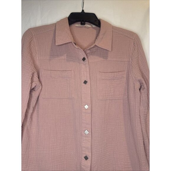 Soft Surroundings Women's Dusty Pink Gauzy Snap Front LS Blouse Top Sz M - Picture 2 of 8